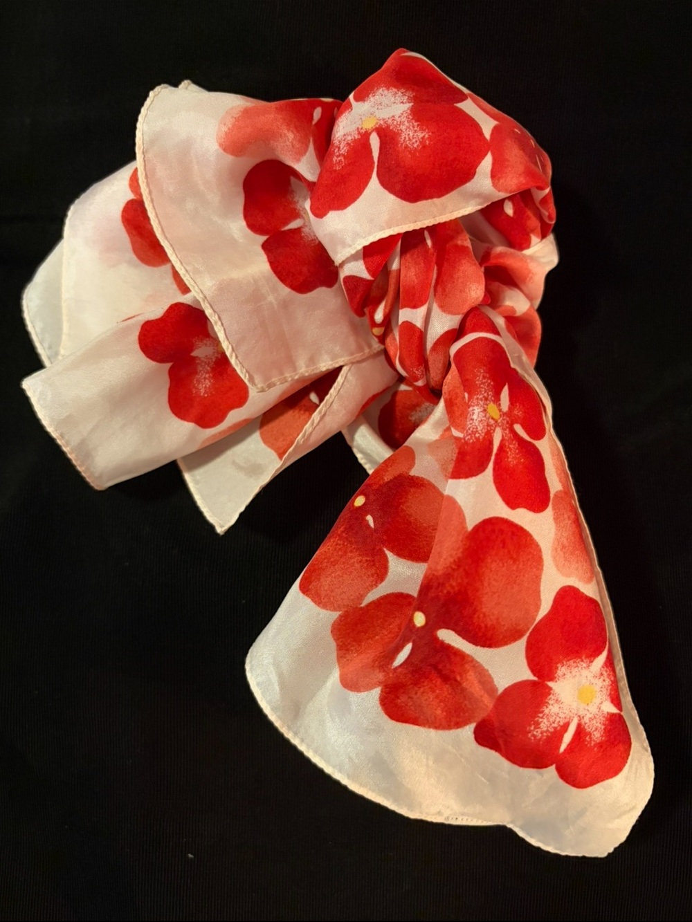 New Silk Floral Red White Scarf